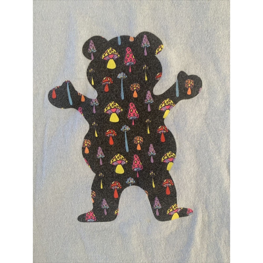 Grizzly Griptape Men's L Blue T-Shirt Black Mushroom Bear Short Sleeve tee